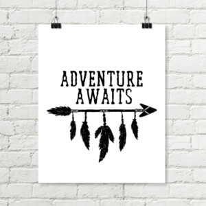 Adventure Awaits Printable Art Arrow and Feathers Black and White