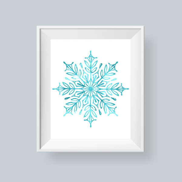 Snowflake Printable Art Aqua Blue Watercolor