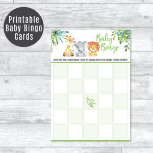 Safari Bingo Game Card, Printable Baby Shower Game Jungle Animals