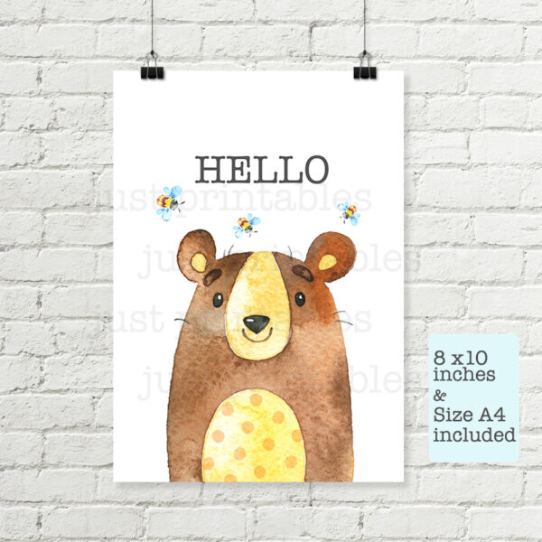 Bear Printable Art, Hello