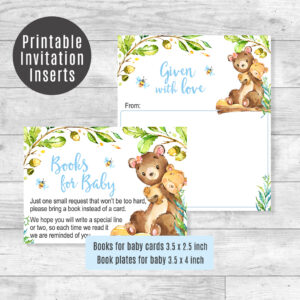 Bear Baby Shower Printable Books for Baby Card, Book Plate Invitation Inserts