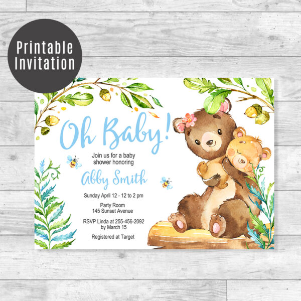 Woodland Bear Baby Shower Invitation