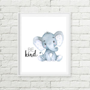Blue Elephant Be Kind Printable Nursery Art, Baby Shower Gift for Boys