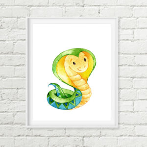 Cobra Snake Printable Nursery Art, Jungle Safari Animal Watercolor Art