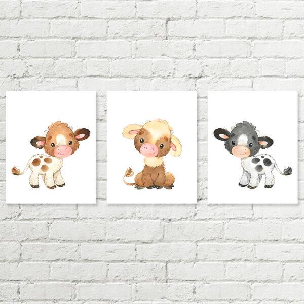 Cows Printable Nursery Art, Set of 3