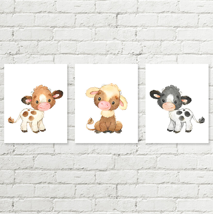 Cows Printable Nursery Art, Set of 3
