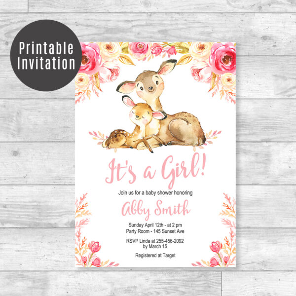 Deer Baby Shower Invitation - It's a Girl