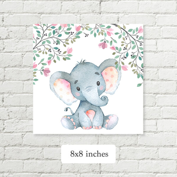 Baby Elephant Printable Art, Safari Delicate Floral