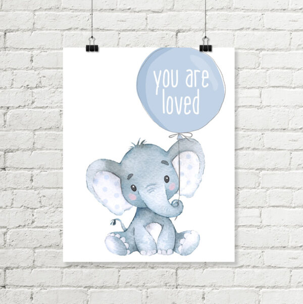 Elephant Printable Nursery Art, You Are Loved Balloon