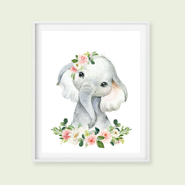 Elephant Blush Pink Floral Printable Nursery Art