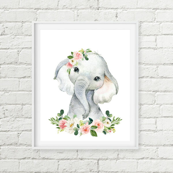 Elephant Blush Pink Floral Printable Nursery Art