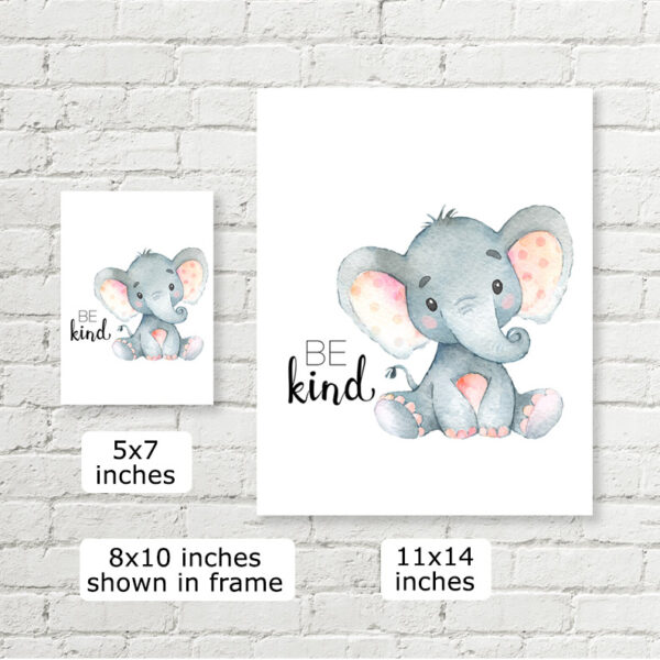 Elephant Safari Nursery Art, Be Kind Printable Wall Art Sizes