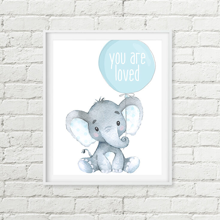 Elephant Nursery Printable Art, You Are Loved Balloon