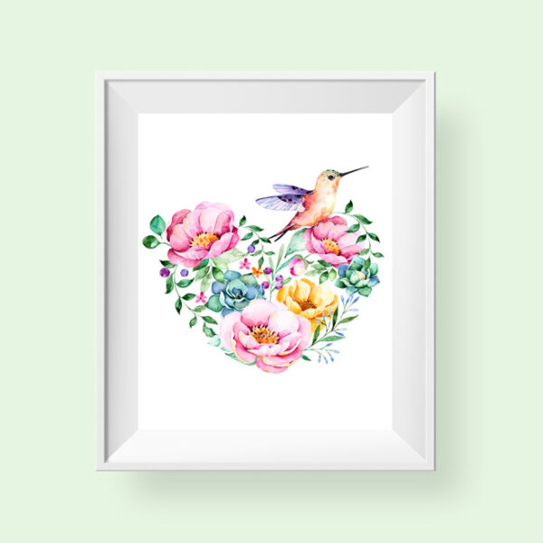 Floral Watercolor Heart Printable Art