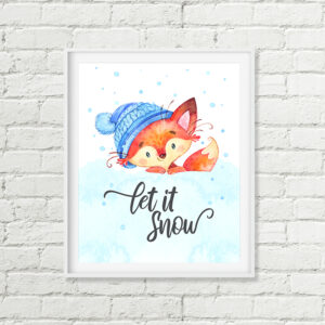 Fox Let It Snow Printable Art, Winter Holiday Print, Christmas Decor