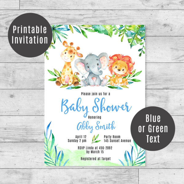 Safari Baby Shower Invitation Text Colors