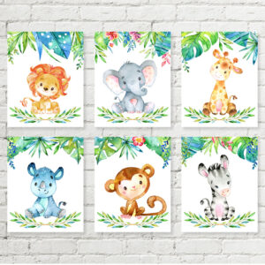 Safari Jungle Animal Printable Nursery Art, Set of 6 Baby Shower Gift