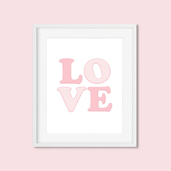 LOVE Printable Art, Girls Pink Polka Dot