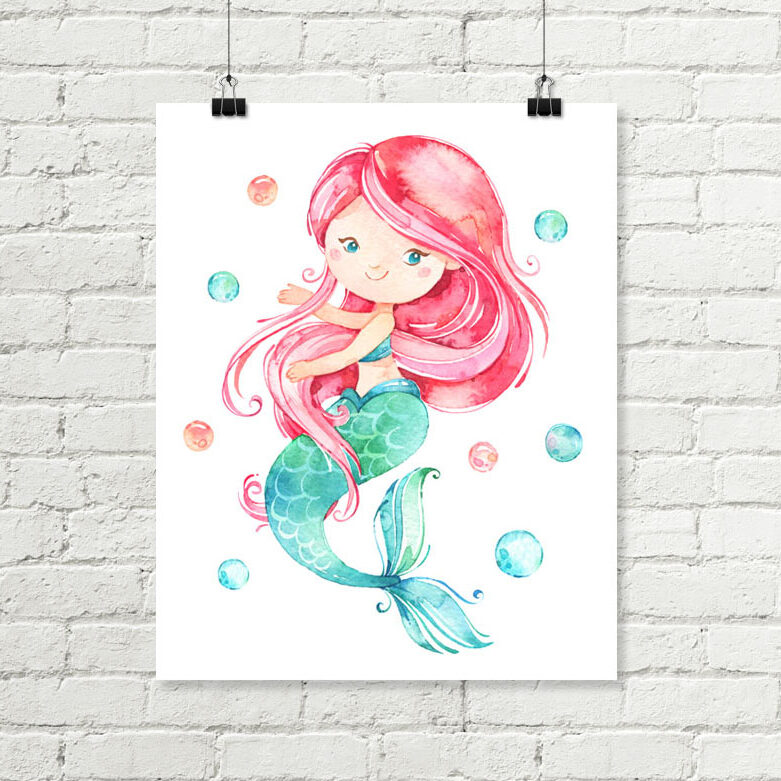 Mermaid Printable Art Pink Hair