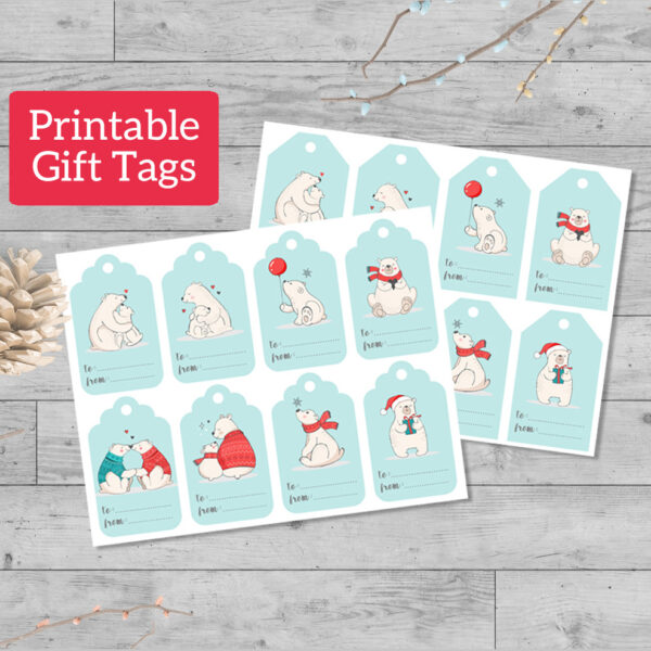 Printable Polar Bear Holiday Gift Tags