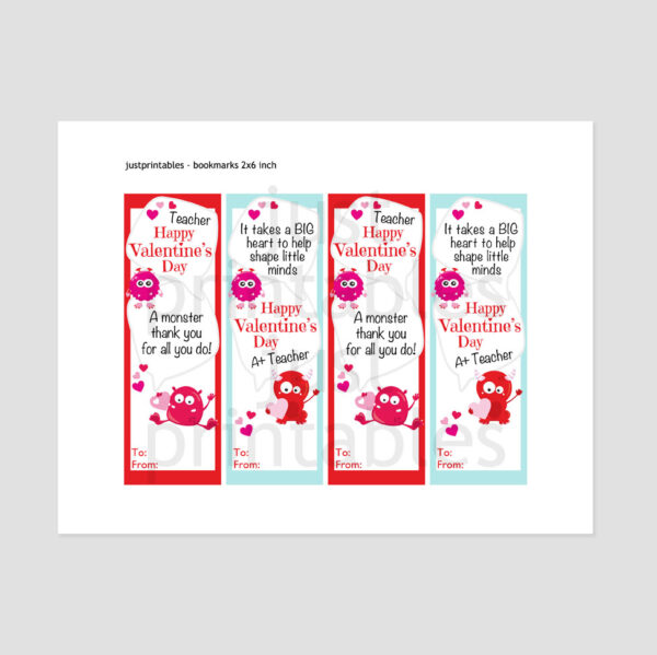 Kids Printable Monster Valentine Cards - Bookmarks