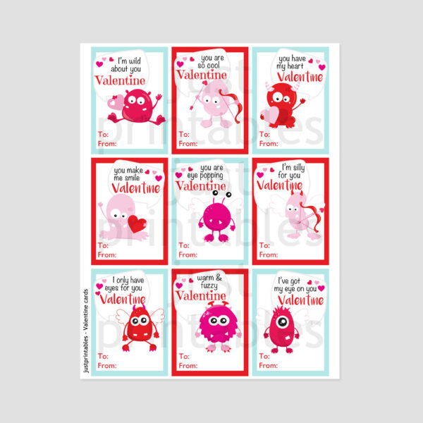 Kids Printable Monster Valentine Cards Sample