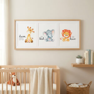 Safari Animal Printable Art, Giraffe Dream Big, Elephant Be Kind, Lion Be Brave