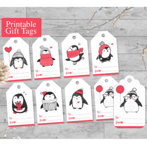 Penguin Printable Gift Tags, Set of 8 DIY Hipster Holiday Tags to Print