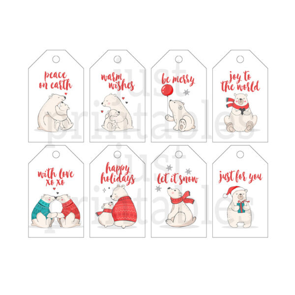 Printable Holiday Gift Tags Polar Bears Set of 8