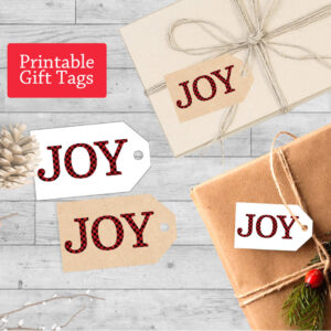 Printable Joy Gift Tags, Rustic Red Buffalo Plaid Christmas Tags DIY
