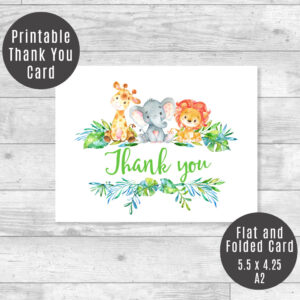 Printable Safari Thank You Card, Baby Shower Flat & Folded Card A2