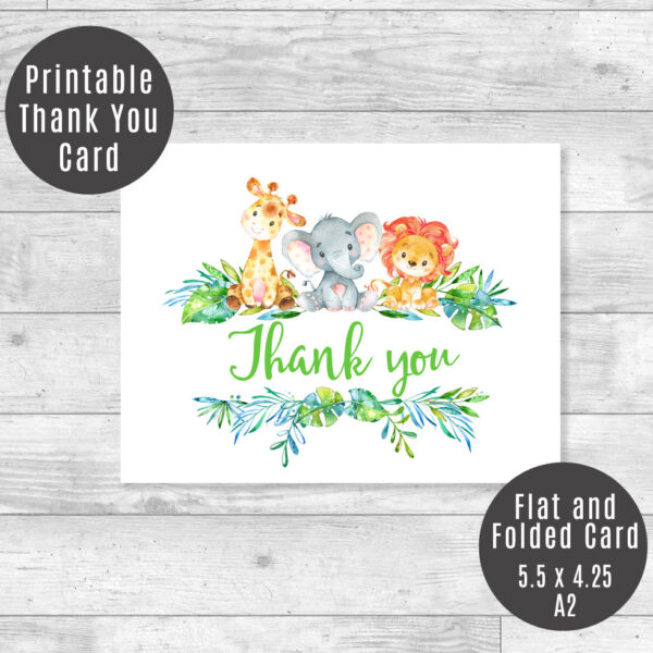 Printable Safari Thank You Card