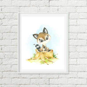 Baby Raccoon Printable Nursery Art, Woodland Animal Decor for Boys or Girls