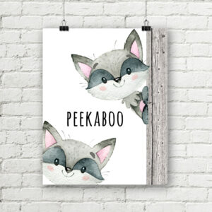 Peekaboo Raccoon Printable Nursery Art, Woodland Animal Decor