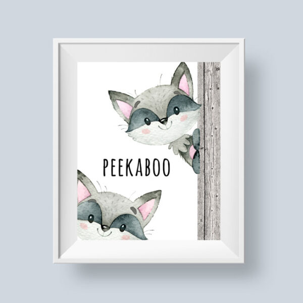 Peekaboo Raccoon Printable Nursery Art