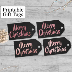 Merry Christmas Printable Gift Tags, Rose Sparkle or Foil Set of 4 3×5