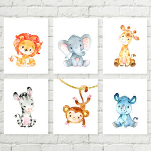 Printable Safari Nursery Art, Jungle Animals 8×10 A4 Baby Shower Gift