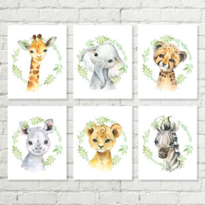 Africa Safari Animal Printable Art, Giraffe Elephant Cheetah Rhino Lion Zebra