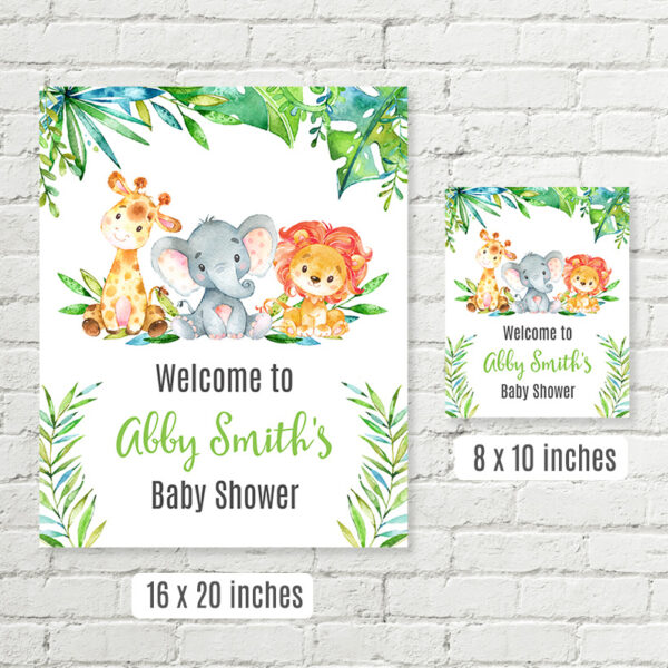 Printable Safari Baby Shower Welcome Sign Giraffe Sizes