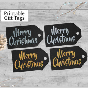 Printable Gift Tags Silver & Gold Merry Christmas Sparkle and Foil