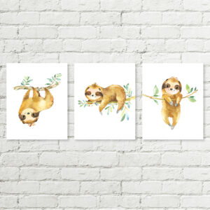 Sleepy Sloth Printable Nursery Art, Set of 3 Gender Neutral Watercolor Art