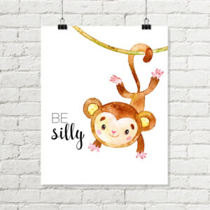 Swinging Monkey Be Silly Printable Art, Safari Jungle Nursery Art