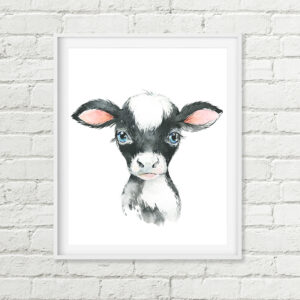 Black Cow Farm Animal Nursery Art, Calf Printable Download