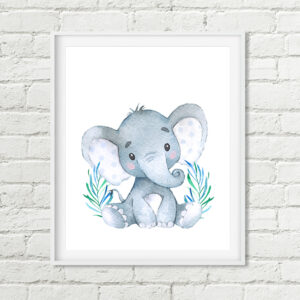 Blue Elephant Printable Nursery Art, Safari Jungle Animal Print Download