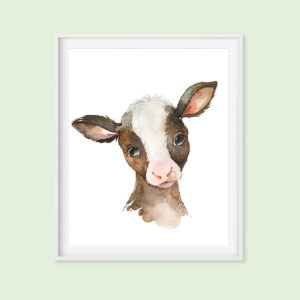 Brown Cow Farm Animal Printable Art, Calf Nursery Print Download