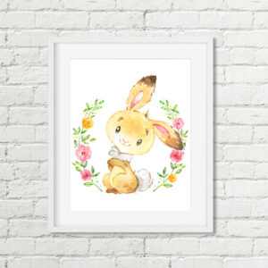 Bunny Printable Art, Woodland Nursery Watercolor Floral Rabbit Download