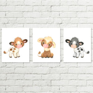 Cows Printable Nursery Art, Set of 3 Farm Animals Downloadable Art