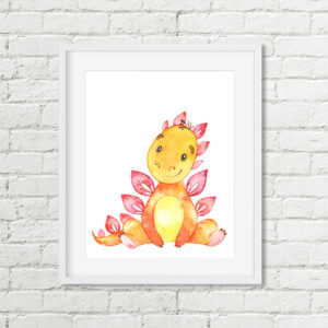 Kids Dinosaur Printable Art, Orange Stegosaurus Nursery Download