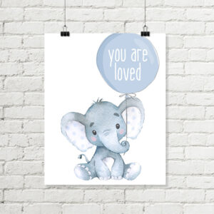 Elephant Printable Nursery Art, You Are Loved Balloon Print, Safari Download