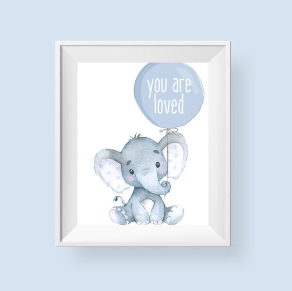 Elephant Printable Nursery Art, You Are Loved Balloon